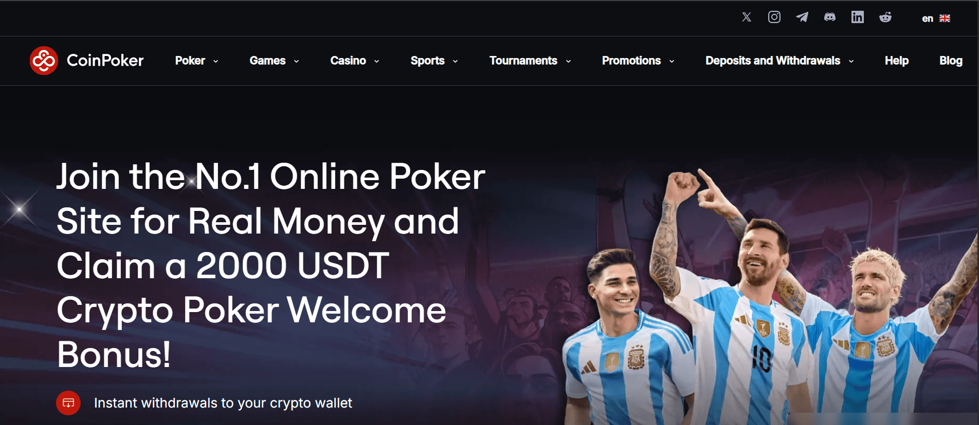 Homepage of CoinPoker platform showcasing crypto-friendly poker with blockchain security
